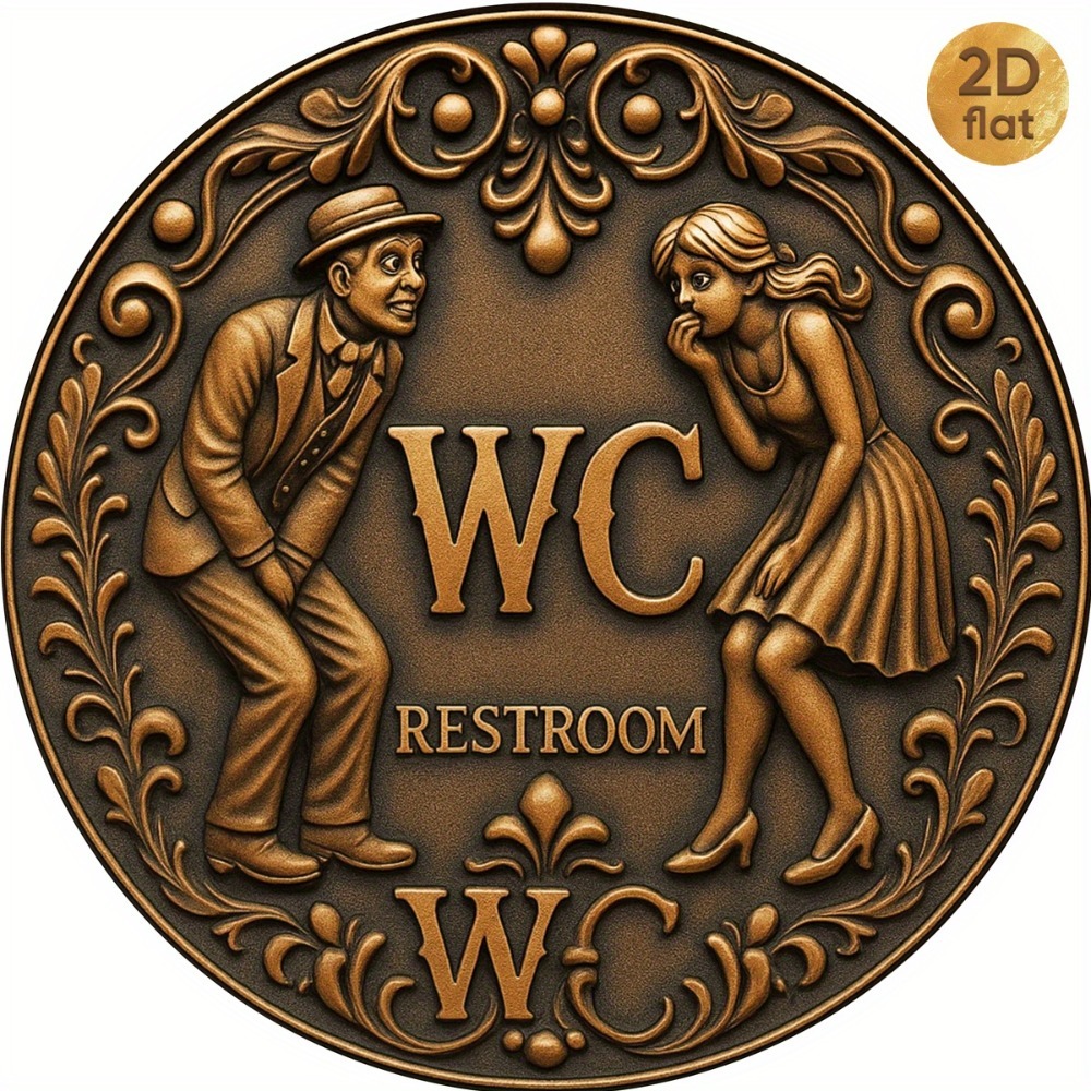 Home Bathroom Sign - Винтажная круглая железная табличка «WC Restroom»